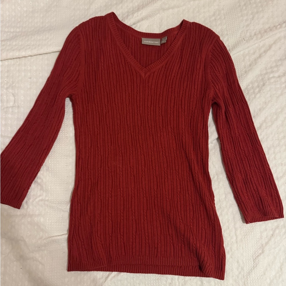Women's Red V-Neck Sweater